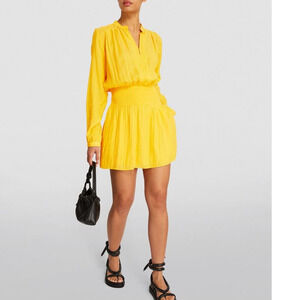Rag & boneNWT(M) yellow, sheer, long sleeve, button up, smocked waist mini dress